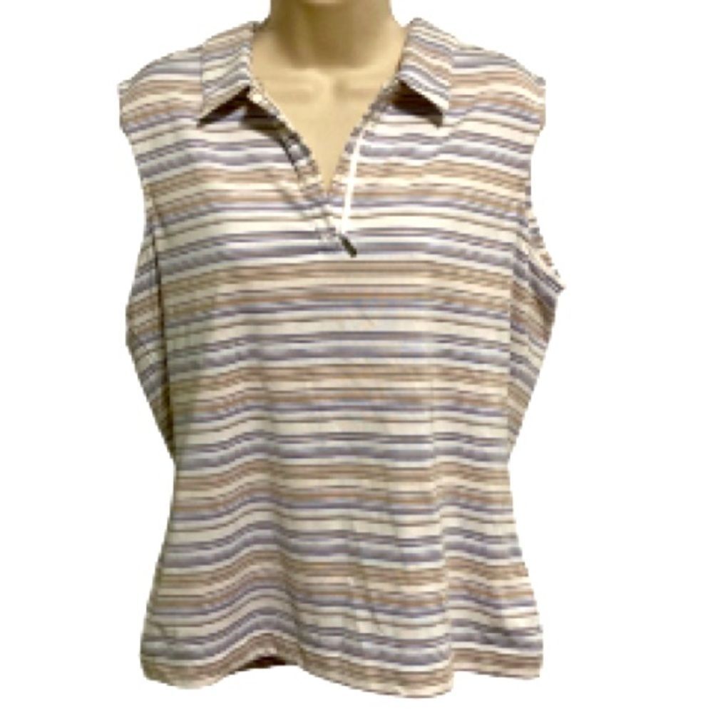 NIKE GOLF Dri Fit Athletic Striped Sleeveless Collared Shirt Womens Large